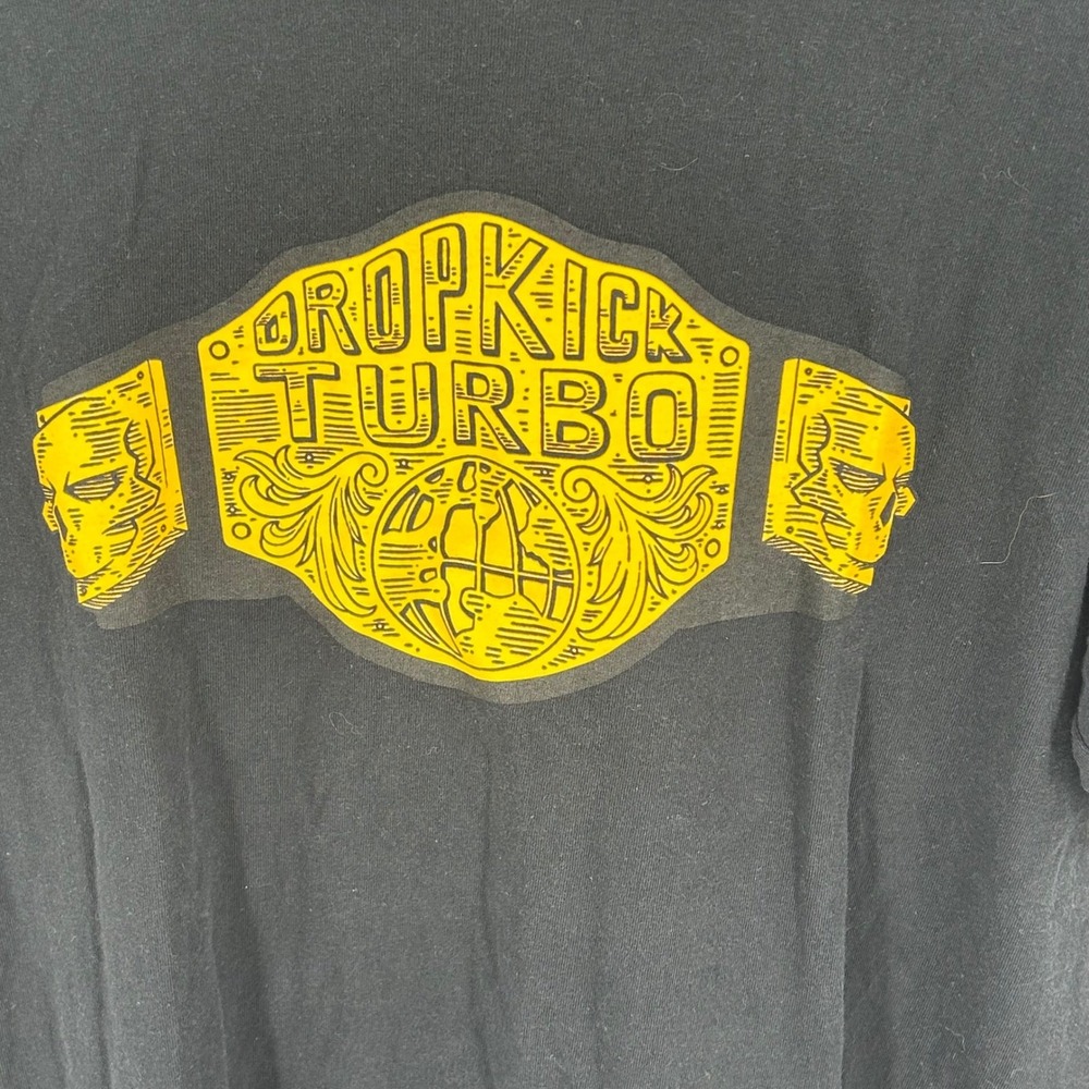 Dropkick Turbo Wrestling Graphic T-Shirt Black Yellow Championship Belt  Size M